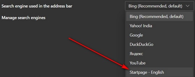 Default Search Engine in Microsoft Edge