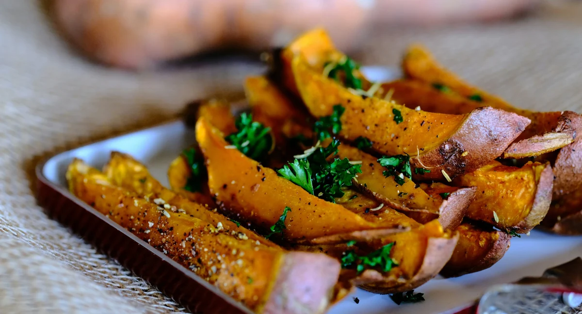 Sweet potato slices with spices and garnish